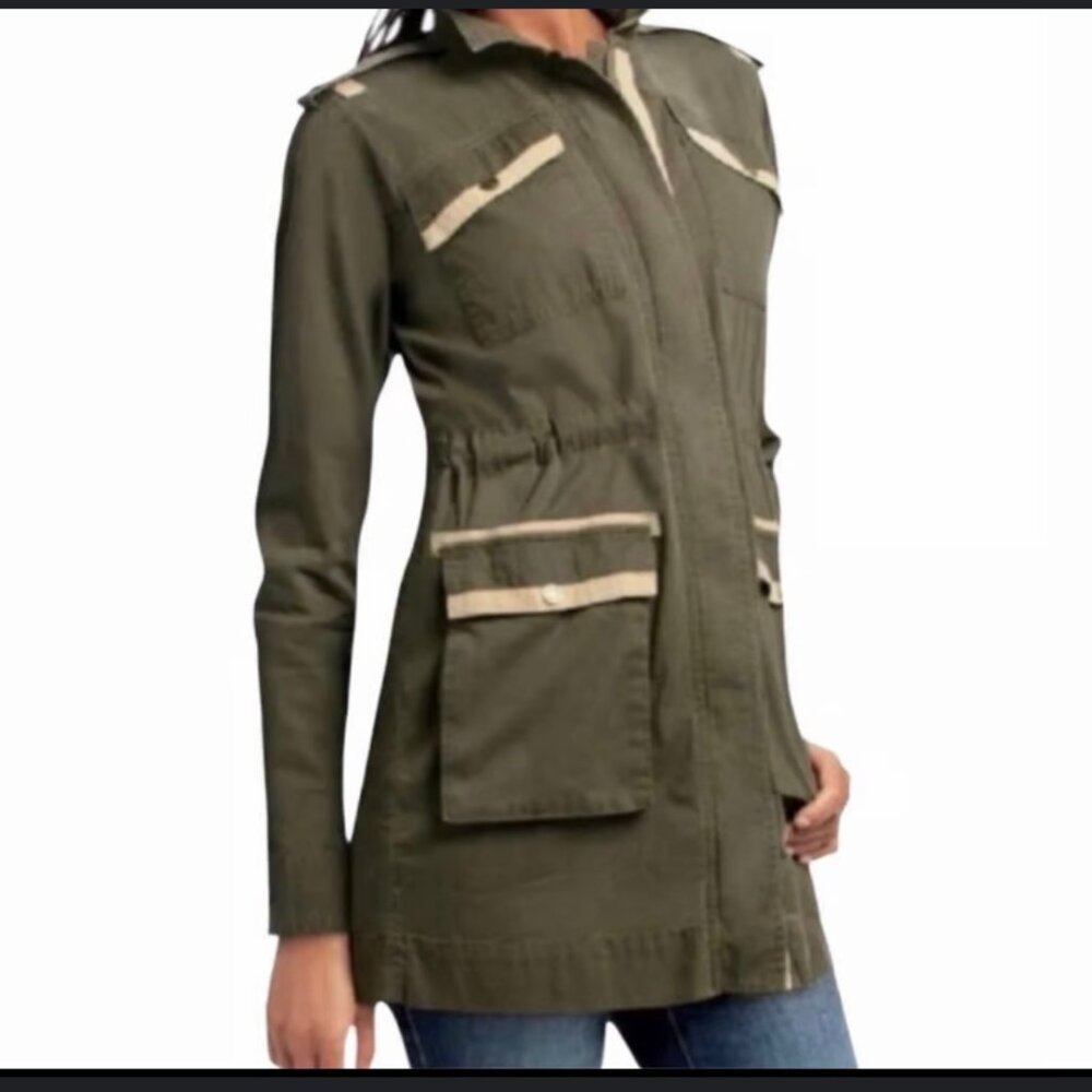 Cabi Olive Green Anorak Jacket with Zip Front and Snap Pockets M